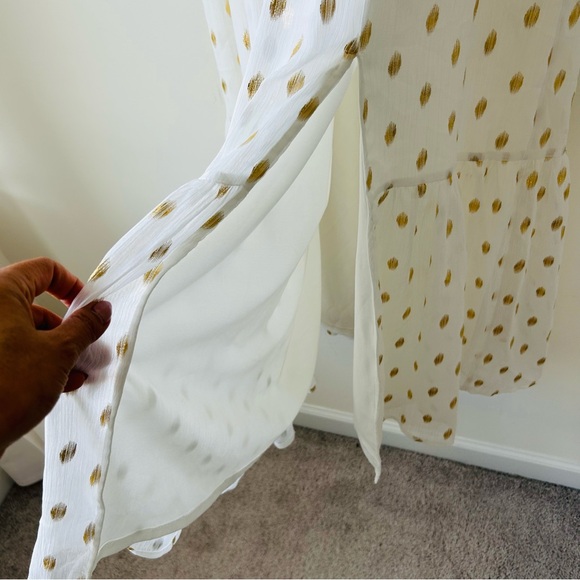 Lulus Cause to Celebrate White & Gold Dot Ruffled Tiered Midi Dress SizeM Magic - Picture 4 of 12